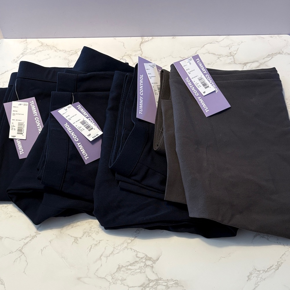 Resellers lot NWT 4 pair Laura Scott petite pants in navy and grey New